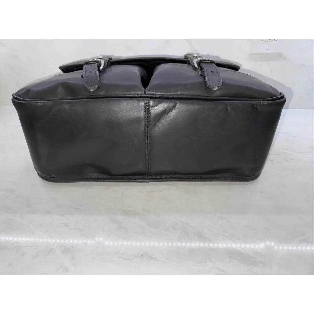 Tusting Clipper Leather Messenger Briefcase Black Bag Handmade In England